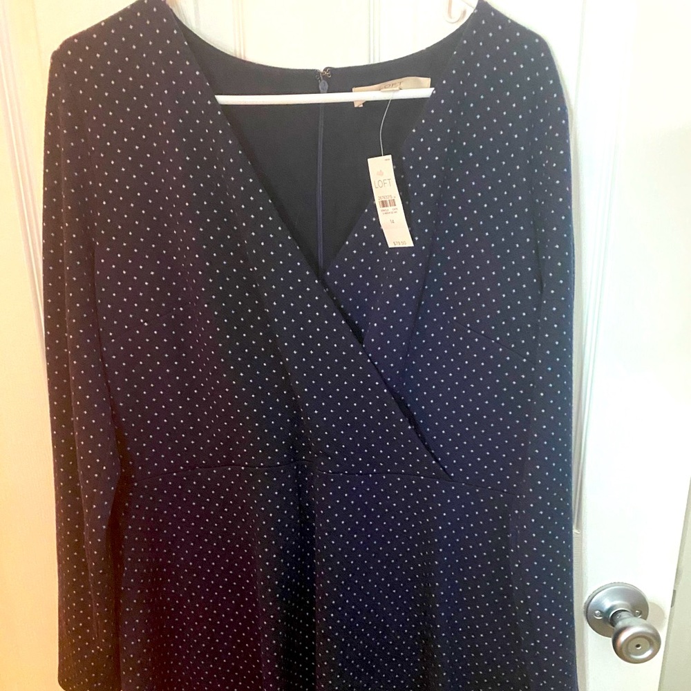 NWT - navy and white fitted polka dot work dress